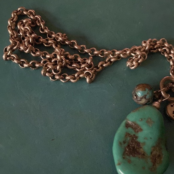 Green turquoise pendant with ball & bear  necklace with-chain 925 Silver - Picture 7 of 8